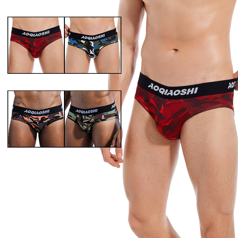 Men's sexy,breathable,comfortable camouflage low waisted triangular underwear