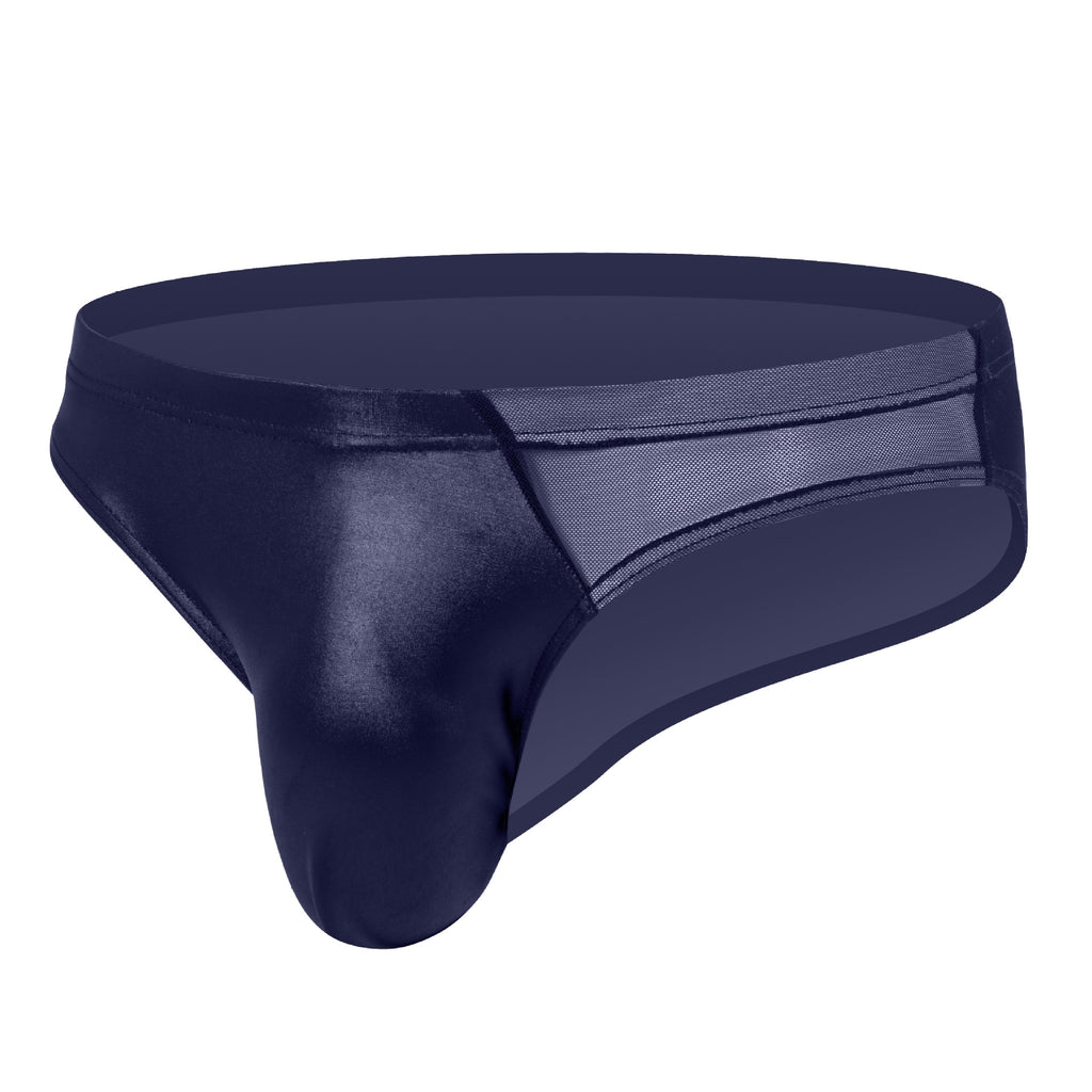 Men's sexy lacquer leather transparent mesh triangle underwear