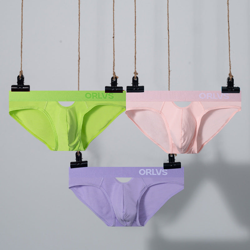 Men's Sexy Hollow Low Waist Hip Lifting Solid Color Modal Underwear