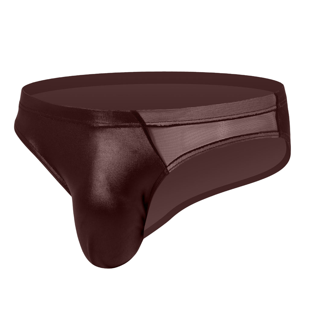 Men's sexy lacquer leather transparent mesh triangle underwear