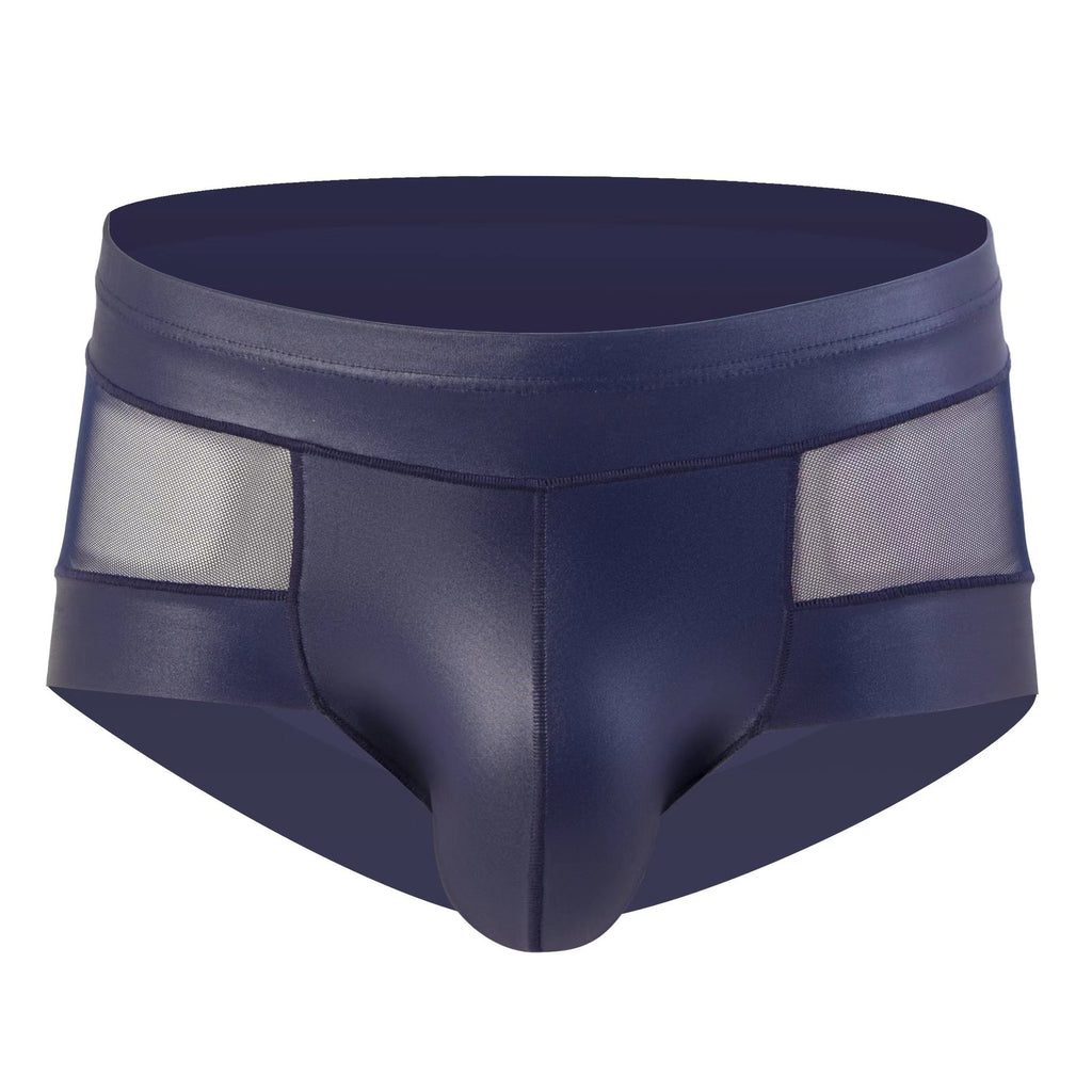 Men's sexy patent leather transparent mesh four corner underwear