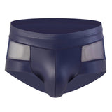 Men's sexy patent leather transparent mesh four corner underwear