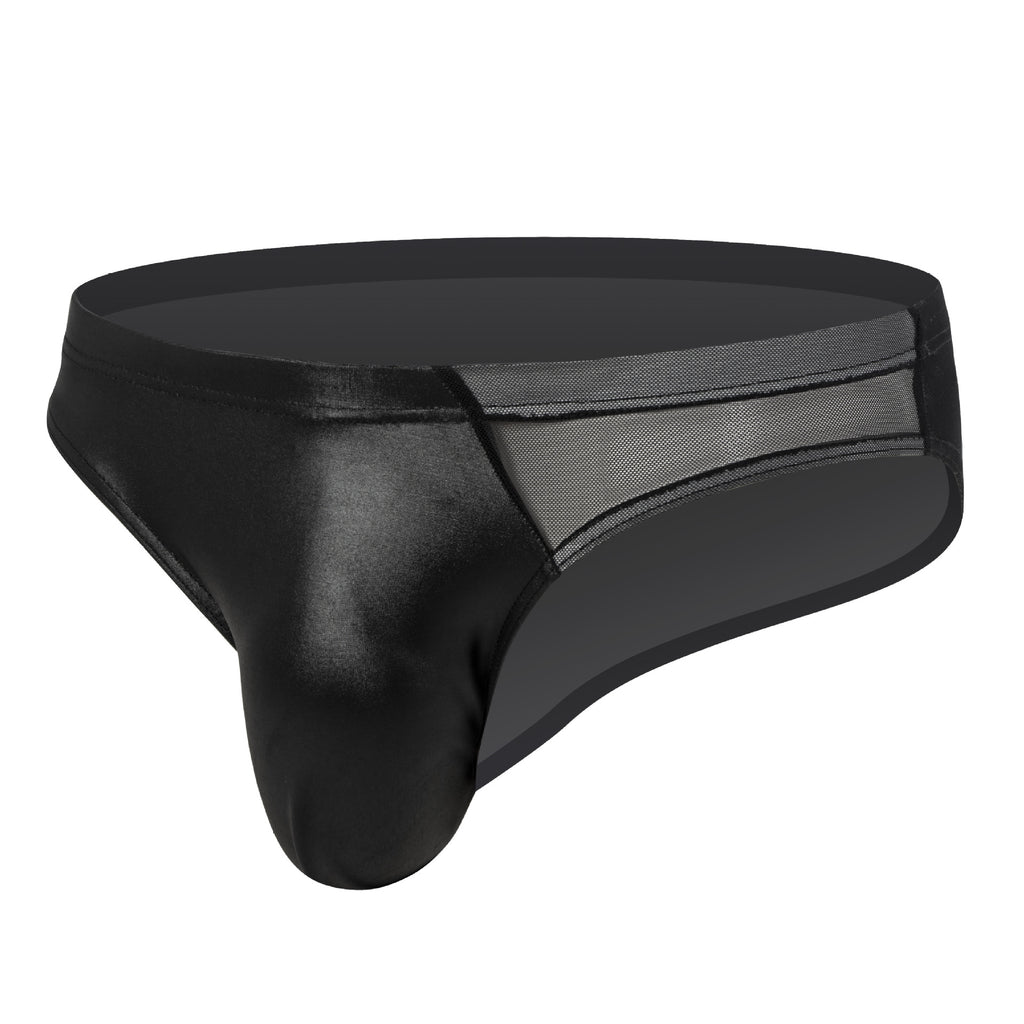 Men's sexy lacquer leather transparent mesh triangle underwear