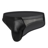 Men's sexy lacquer leather transparent mesh triangle underwear