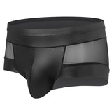 Men's sexy patent leather transparent mesh four corner underwear