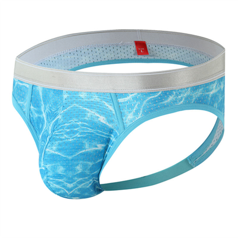 Men's Fashion Printed Ice Silk Breathable Mesh Double Tie Underwear