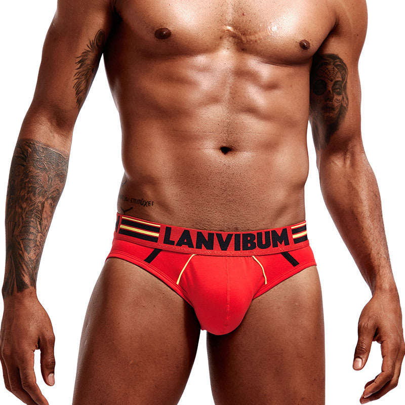 Men's low waist U-convex color contrast large pouch underwear