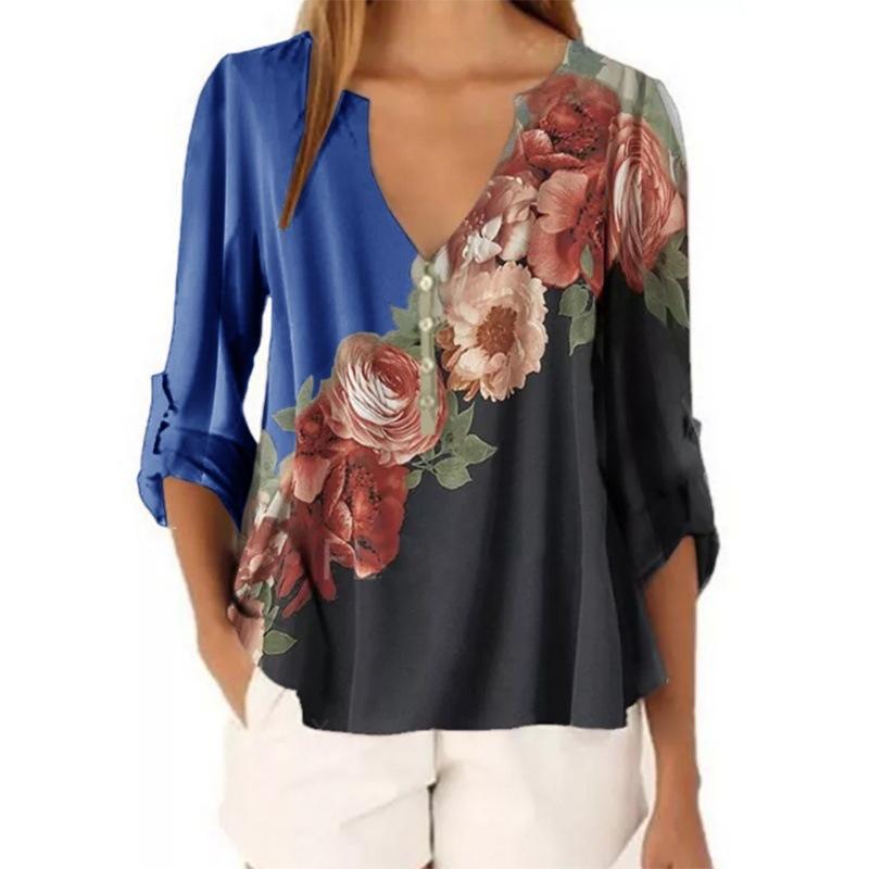 V-neck floral print shirt top - Amamble