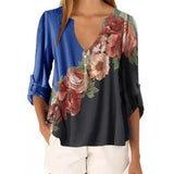 V-neck floral print shirt top - Amamble