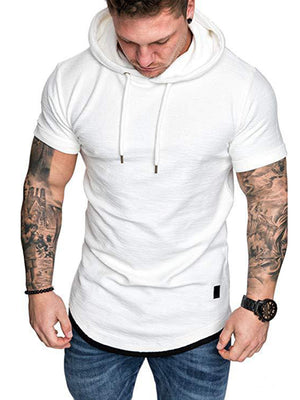 Solid Color Hooded T-Shirt - Amamble