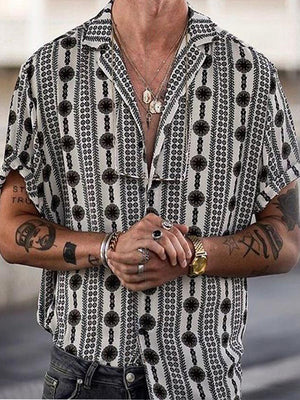 Printed Lapel Short Sleeve T-shirt - Amamble
