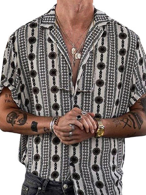 Printed Lapel Short Sleeve T-shirt - Amamble