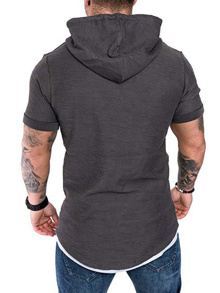 Solid Color Hooded T-Shirt - Amamble