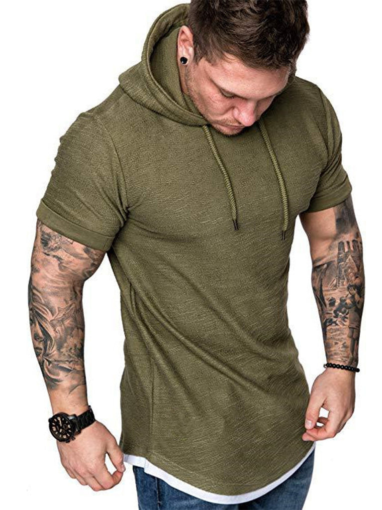 Solid Color Hooded T-Shirt - Amamble