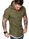 Solid Color Hooded T-Shirt - Amamble