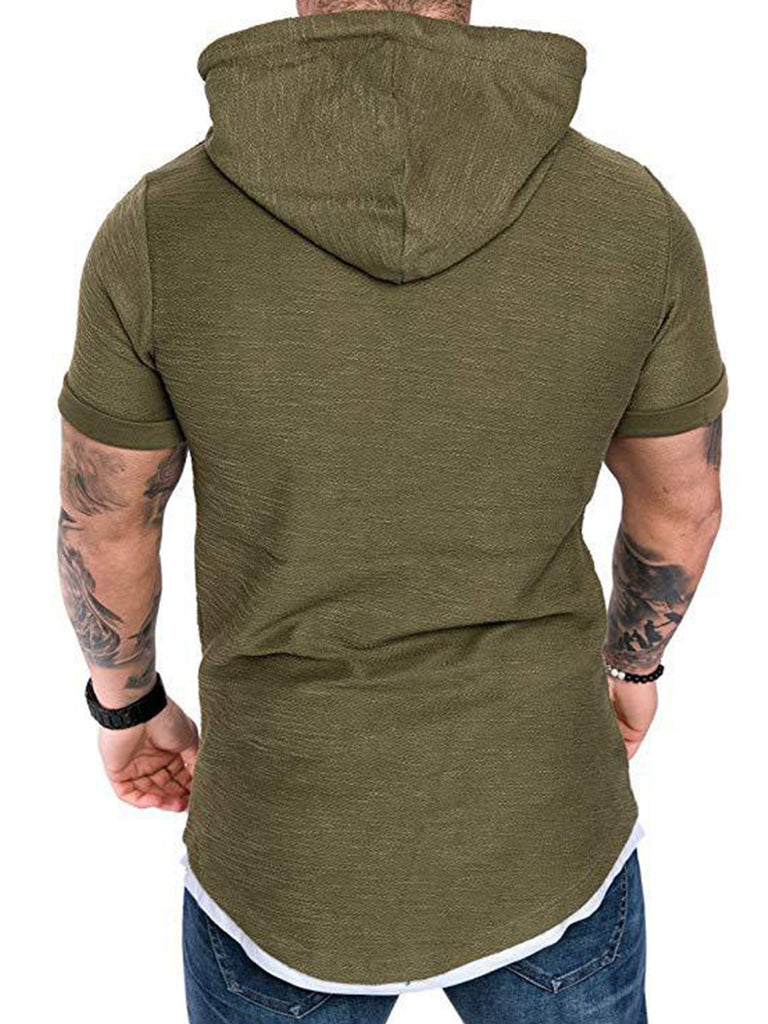 Solid Color Hooded T-Shirt - Amamble
