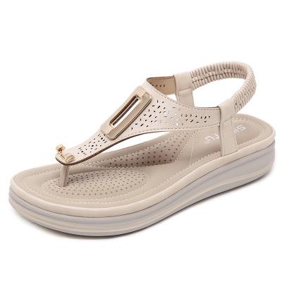 Fashion sandals with metal buckle wedge heel - Amamble