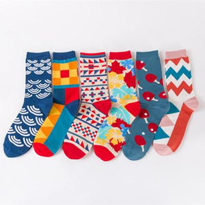 6 Pieces Couple creative fancy colorful cotton socks - Amamble