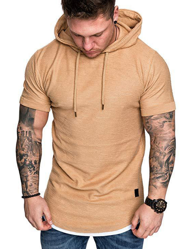 Solid Color Hooded T-Shirt - Amamble