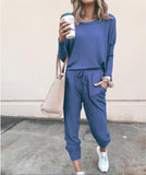 Ladies solid color two-piece  (top and pants) - Amamble