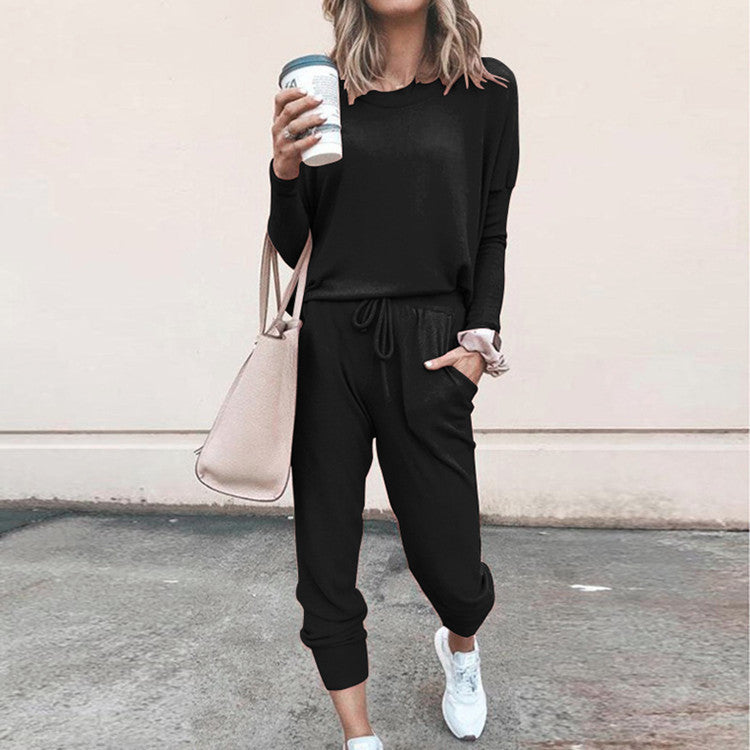 Ladies solid color two-piece  (top and pants) - Amamble