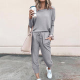 Ladies solid color two-piece  (top and pants) - Amamble