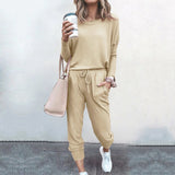 Ladies solid color two-piece  (top and pants) - Amamble