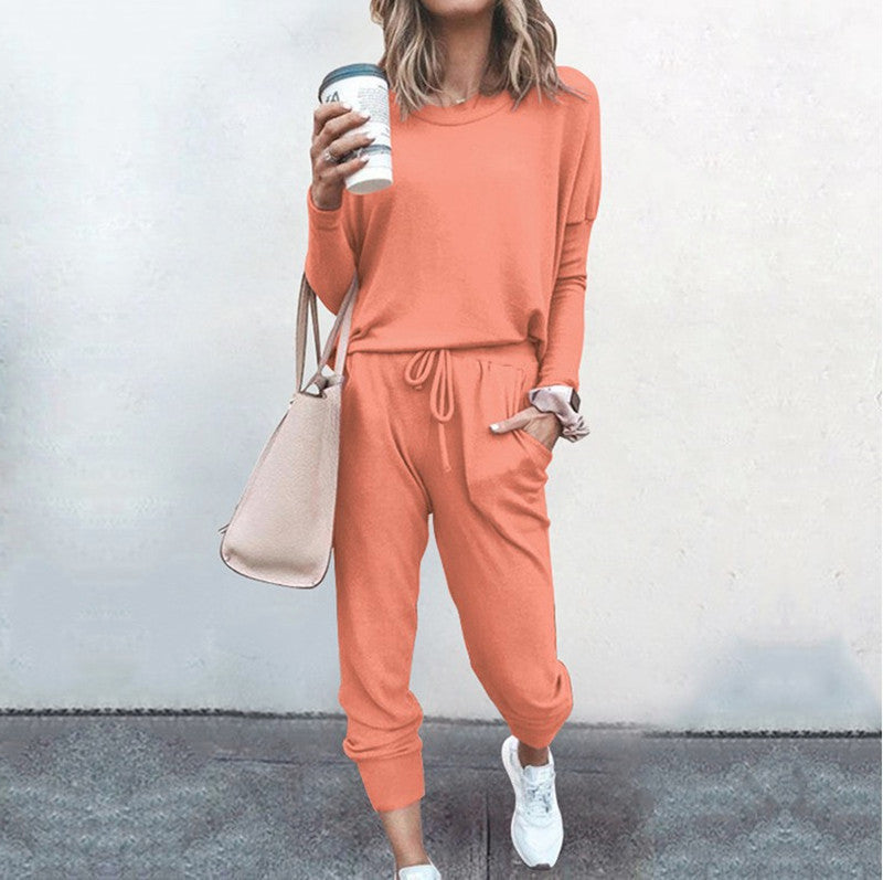 Ladies solid color two-piece  (top and pants) - Amamble