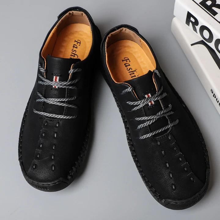 Men's Hand Stitching Non Slip Soft Sole Casual Leather Shoes - Amamble