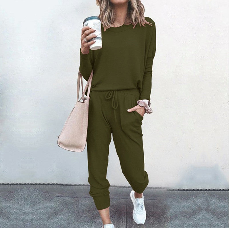 Ladies solid color two-piece  (top and pants) - Amamble