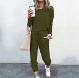 Ladies solid color two-piece  (top and pants) - Amamble