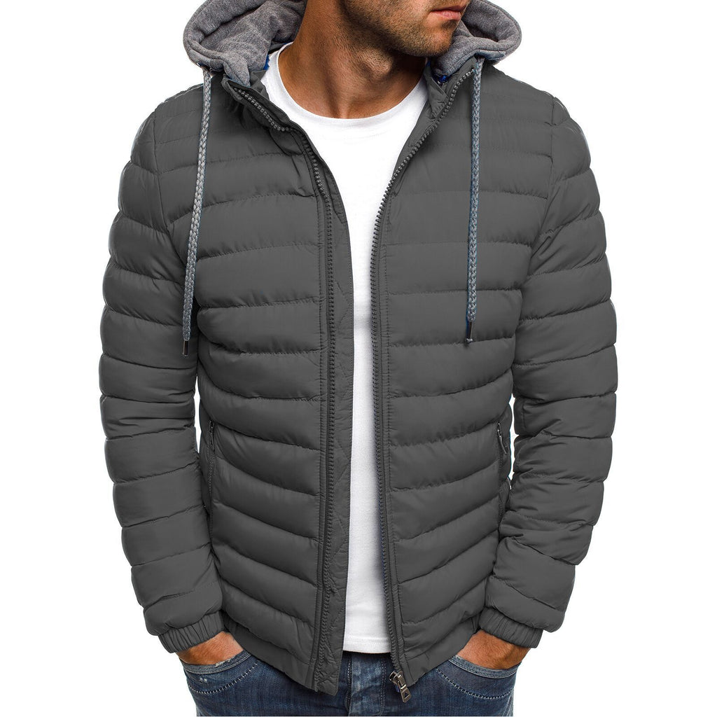 Men's Simple Solid Color Hood Fashion Cotton Coat - Amamble