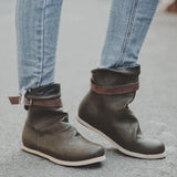 Women Retro Buckle Belt Plus Size Short Flat Boots - Amamble