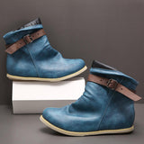 Women Retro Buckle Belt Plus Size Short Flat Boots - Amamble