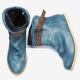 Women Retro Buckle Belt Plus Size Short Flat Boots - Amamble