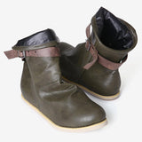 Women Retro Buckle Belt Plus Size Short Flat Boots - Amamble