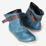 Women Retro Buckle Belt Plus Size Short Flat Boots - Amamble