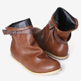 Women Retro Buckle Belt Plus Size Short Flat Boots - Amamble