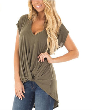 V-neck knotted casual top - Amamble