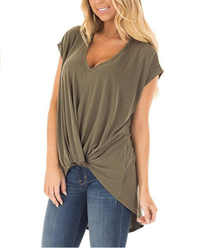 V-neck knotted casual top - Amamble