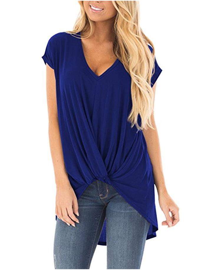 V-neck knotted casual top - Amamble