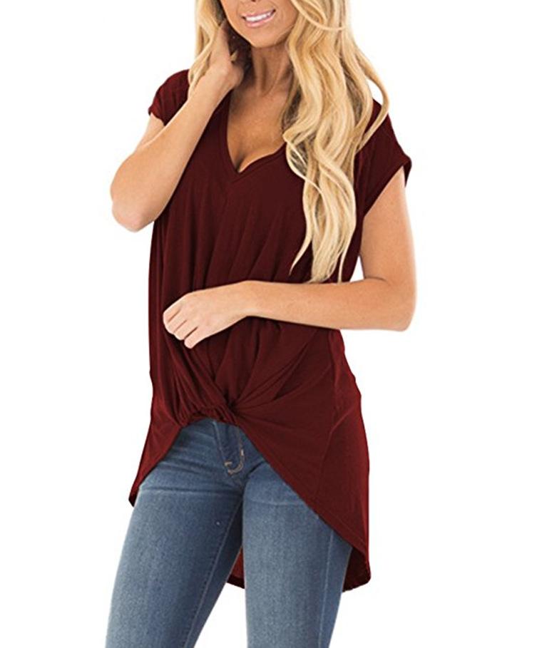 V-neck knotted casual top - Amamble