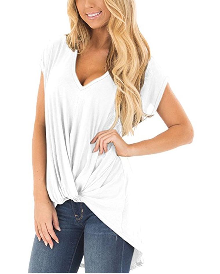 V-neck knotted casual top - Amamble