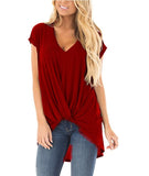 V-neck knotted casual top - Amamble