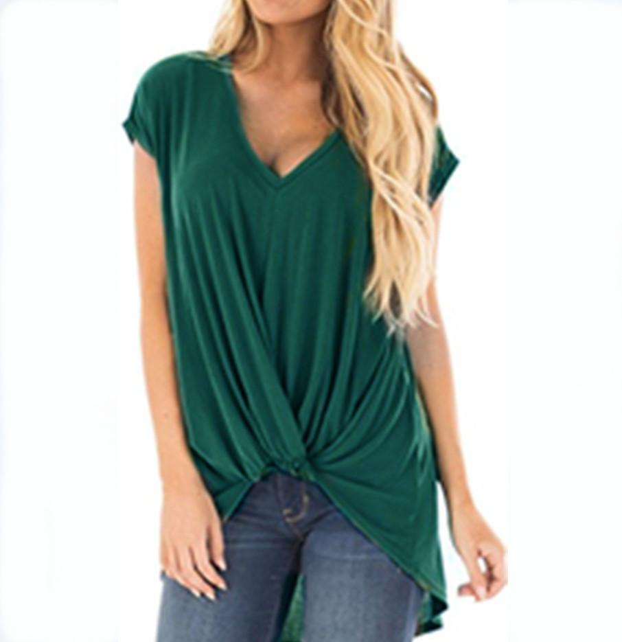 V-neck knotted casual top - Amamble