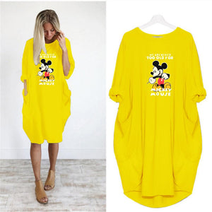 Cartoon pocket long sleeve dress - Amamble