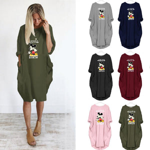 Cartoon pocket long sleeve dress - Amamble