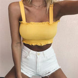 Women Bow Tie Strap Ruched tank Top - Amamble