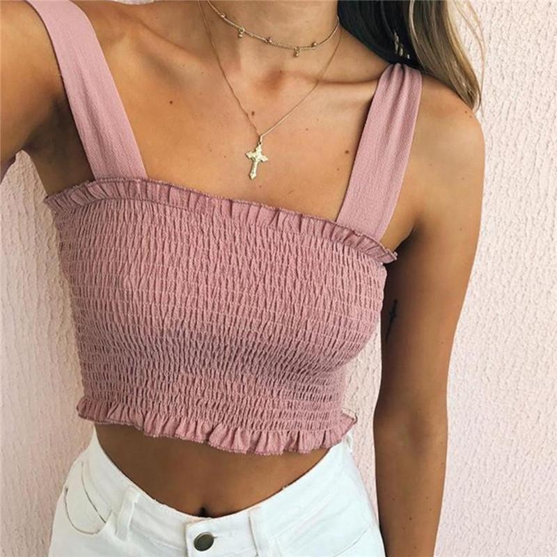 Women Bow Tie Strap Ruched tank Top - Amamble