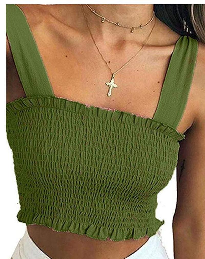 Women Bow Tie Strap Ruched tank Top - Amamble
